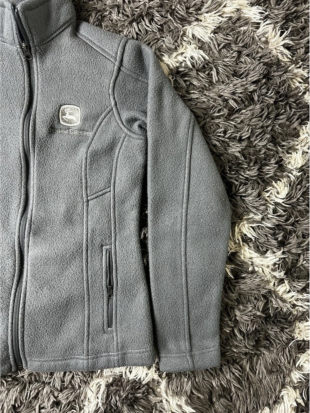 Eddie Bauer John Deere Fleece Jacket Womens XS Gray Full Zip Outdoor Layer